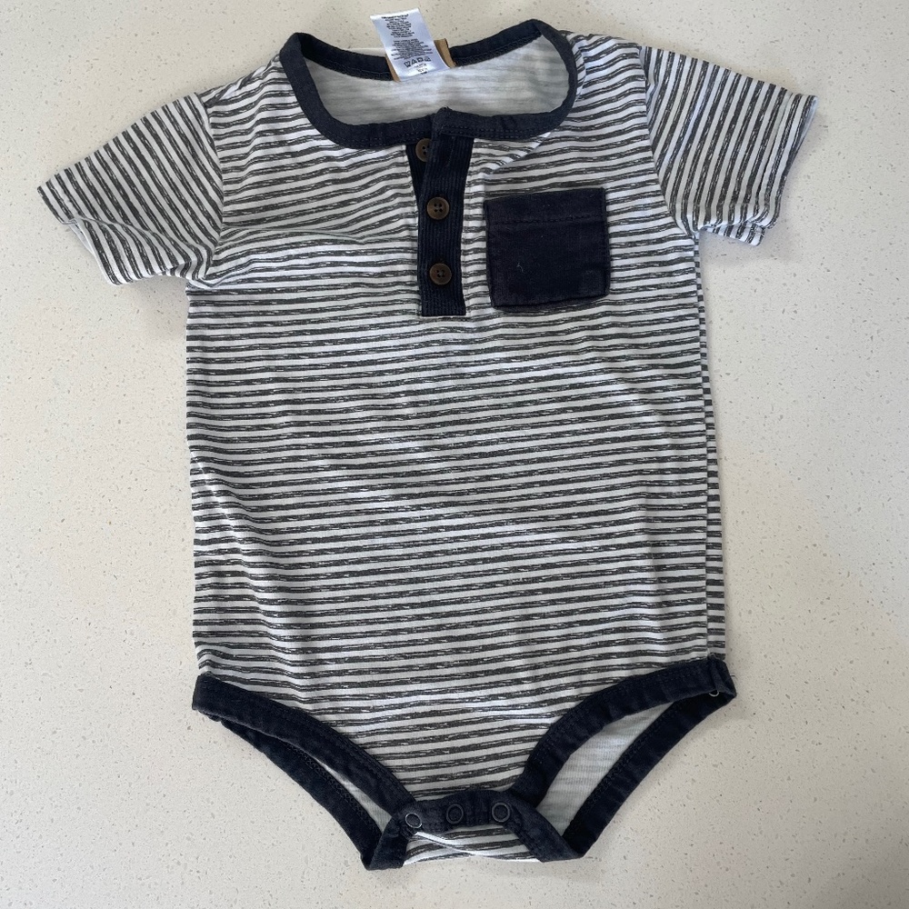 Grey stripped baby onesie